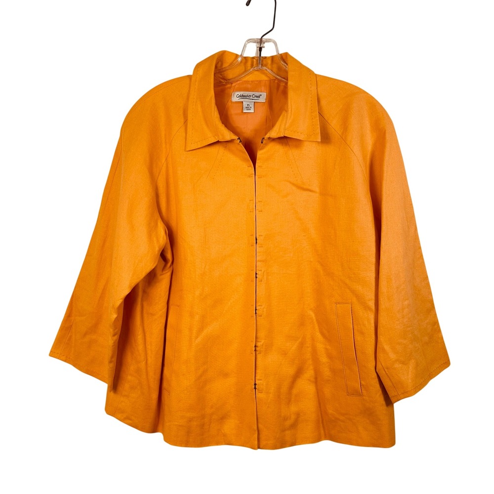 Coldwater Creek‎ Pumpkin Orange Linen Blend Hook Eye Jacket Petite Large PL